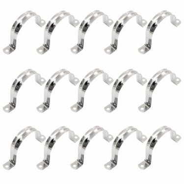 Imagem de Kyuionty 15 braçadeiras de conduíte de 2 1/2 polegadas de dois orifícios, correia de tubo rígido de aço inoxidável M63 braçadeira de metal U suporte de correia de conduíte de tubo em U para fixação de