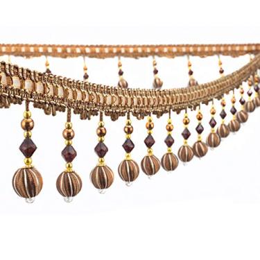 Imagem de Yalulu Pingente de contas de 4 jardas pendurado bola borla franja guarnição macramê para cortina toalha de mesa decoração de casa (café)