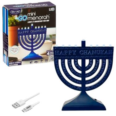 Imagem de Rite Lite Go Mini Blue Electric Menorah - Acenda-o em qualquer lugar! Chanukah Menorah Jewish Holiday Party Favors Decorações com cabo USB C, presentes de Hanukkah moderno judaica festival de luzes