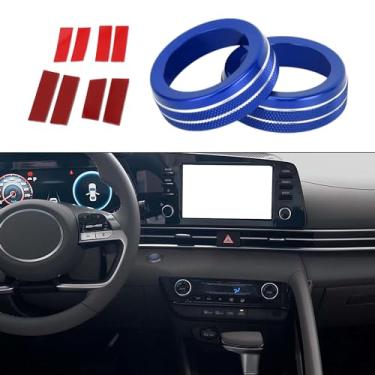 Imagem de A ABSOPRO Ar condicionado AC climatizado interruptor controle botão tampa anel interior decalque guarnição para Hyundai Elantra 2021-2024 liga de alumínio azul 2 peças