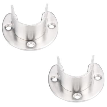 Imagem de MTQY 2 peças de suporte de haste de armário de aço inoxidável de 32 mm para serviço pesado em forma de U retentor de haste de ajuste de flange com parafuso suporte de haste de guarda-roupa