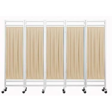 Imagem de Tela de privacidade dobrável com divisor de sala de 5 painéis, divisória retrátil externa para privacidade do pátio, tela médica portátil sobre rodas, separador móvel, bege