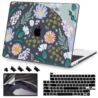 Imagem de Teryeefi Capa para MacBook Pro de 13 polegadas, versão 2024, 2022-2016, modelo M2, M1, A2338, A2289, A2251, A2159, A1989, A1706, com barra de toque, capa rígida de design com capa de teclado, flores