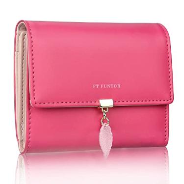 Imagem de FT FUNTOR Carteiras femininas RFID, porta-cartões com três dobras, moedas, bolso com zíper e janela para identidade, 8.2 - Rosa vermelha, SYWALLET S-Red, Carteira RFID