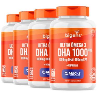 Imagem de Ultra Omega 3, DHA 1000MG + EPA 400MG, Certificado Meg-3, 60 Cápsulas, Bigens (Kit 4, Com Vitamina E)