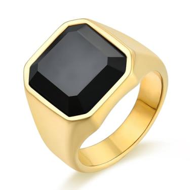 Imagem de Wisbal Anéis masculinos de sinete de pedra ônix preta de aço inoxidável para homens anel quadrado joia para homens, tamanho 8-12, 13, Strass, Zircônia cúbica