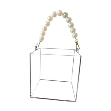 Imagem de Fancyes Cesta de flores de casamento saco de flores acrílico cesta de flores portátil para presente de aniversário, 12cmx12cmx12cm