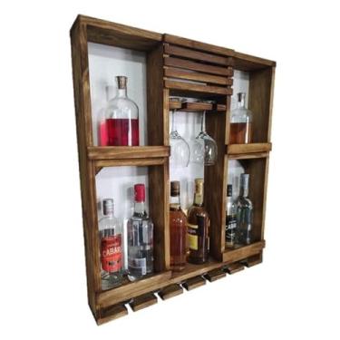 Imagem de Bar Adega de parede para bebidas e taças tamanho 70X80 em madeira maciça