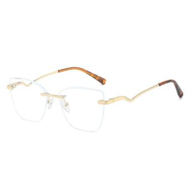 Imagem de Óculos sem armação para homens e mulheres, óculos sem armação para negócios com receita ajustável, leopardo dourado