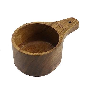 Imagem de Mewutal 1 peça, 1 copo medidor de madeira e kit de colher de medição para cozinhar, especiarias, café, chá, leite em pó
