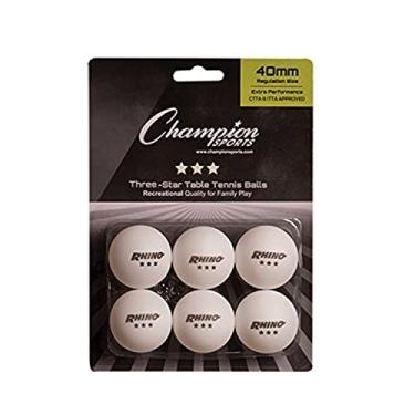 Imagem de Bolas de tênis de mesa 3 estrelas da Champion Sports, Pacote com 6, 40mm, Equipamento profissional - Branco