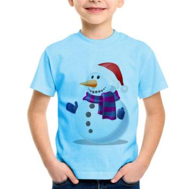 Imagem de Camiseta Infantil Boneco de neve - Foca na Moda, Azul bebê, 10