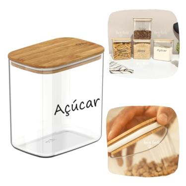 Imagem de Pote Hermético Tampa De Bambu 1,5L Porta Mantimentos Potes Para Alimentos Acrílico e Bambu (Açúcar)