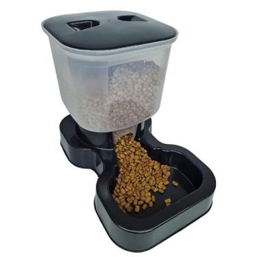 Imagem de Alimentador Automático para Animais de Estimação, Dispensador de Ração com Reservatório, Preto e Cinza (preto)