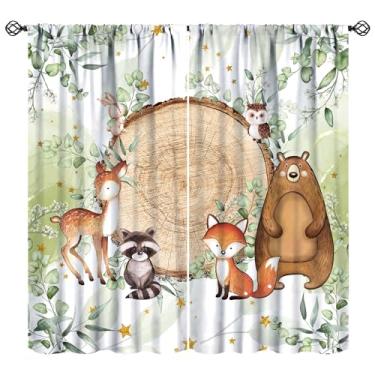 Imagem de JanJCurt Cortinas rústicas da floresta, lindas cortinas de animais da floresta, cabana rural, urso, veado, raposa, tratamentos de janela para quarto de crianças, sala de estar, 107 x 160 cm (sem