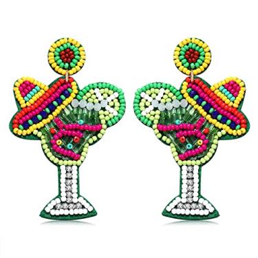 Imagem de Brincos Cinco de Mayo para mulheres e meninas feitos à mão com contas Sombrero Chili Pepper Drop Brincos Declaração Engraçada Chapéu Festa Brincos Tema Mexicano Joias Presentes, Liga metálica.