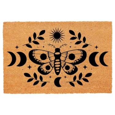 Imagem de Capacho de coco engraçado Luna Moth Black Moon Phase Welcome Front Porch Decor Capacho para entrada Tapetes personalizados com suporte de PVC resistente, capacho antiderrapante para ambientes