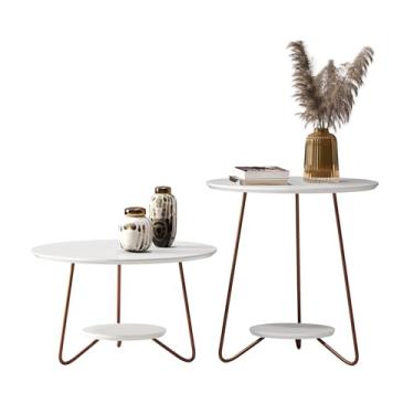 Imagem de Conjunto Kit Mesa Apoio e Centro Liz Sala de Tv Pés de Ferro Decoração Moderno Tampo Redondo (Branco)