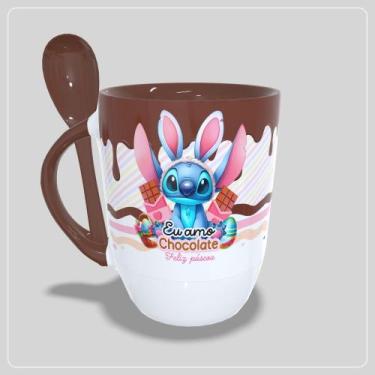 Imagem de Caneca Pascoa lillo e Stitch om Colher Interior e Alça colorida - Jlss
