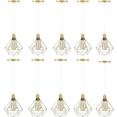 Imagem de Pendentes Aramado Diamante Dourado Com Cabo 1 Metro Regulável Kit Com 10 Luminárias Lustres