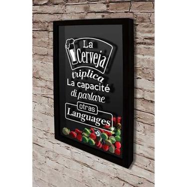 Imagem de Quadro Porta Tampinhas Poliglota- Quadro Novo, 30x40, Preto