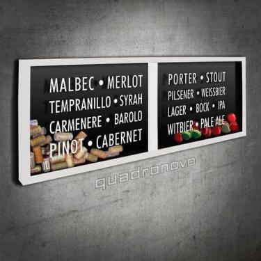 Imagem de Porta Rolhas e Tampinhas Panorâmico - Tipos de Vinho e Cerveja -- Quad
