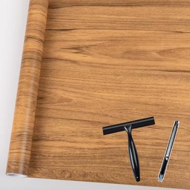 Imagem de Abyssaly Papel de parede de madeira descasque e cole papel de contato de grão de madeira sintética envoltório de vinil com aparência de madeira 15,7 cm × 394,17 cm marrom autoadesivo removível para