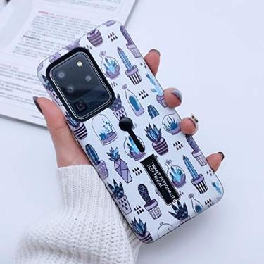 Imagem de MADINCN Compatível com Samsung Galaxy S20 Ultra, capa de dedo com alça de anel de dedo em relevo 3D cinza cacto branco, capa resistente à prova de choque slim fit com alça de anel de dedo (cinza)