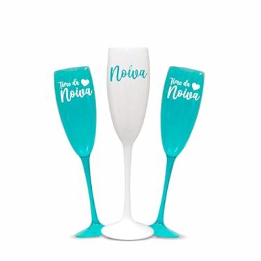 Imagem de Kit 24 Taças Espumante 190ml Acrílica - Personalizadas Chá de lingerie despedida de solteira Bride Noiva (Azul Tiffany - Noiva)