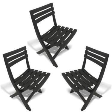 Imagem de Kit 3 Cadeiras de Plástico Dobrável Bistrô Preta Com Encosto - Plastic