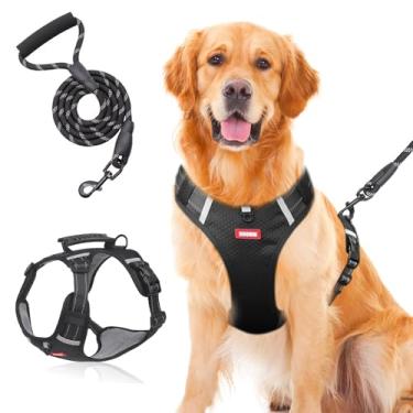 Imagem de Wanheart Colete de segurança anti-Yank para cães com 2 fivelas de cinto, acolchoado macio ajustável, material Oxford refletivo, com alça de controle fácil (preto, P: pescoço (35 a 45 cm), peito (35 a