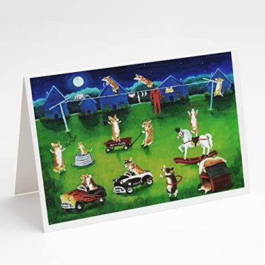 Imagem de Caroline's Treasures 7403GCA7P Cartões de felicitações e envelopes Corgi Backyard Circus Pacote com 8, 7 x 5, multicolorido