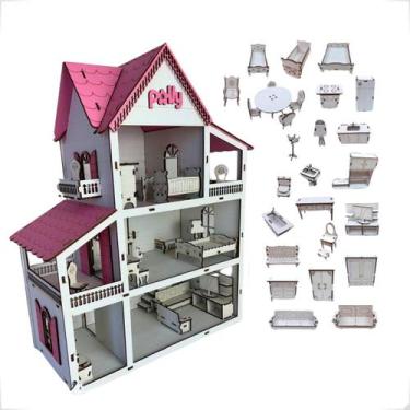 Imagem de Casinha de Boneca Infantil 57X45cm Madeira MDF - 30 Mini Moveis - Grup