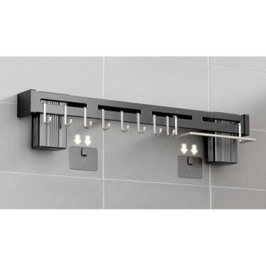 Imagem de Organizador de Utensílios de Cozinha para Parede, Suporte de Facas e Ganchos, Preto, 40 cm