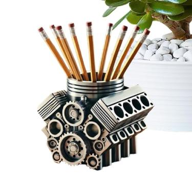 Imagem de Porta -lápis, porta -lápis para mesa - Suporte de armazenamento de bloco de motor para lápis | Organização de mesa de contêineres de escova de maquiagem para desktop, sala de estar, sala de estudo
