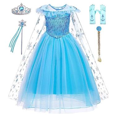 Imagem de Avady Vestido de princesa para meninas, fantasia de princesa para crianças, fantasia de Halloween, festa de aniversário, Azul-celeste, 7-8Y
