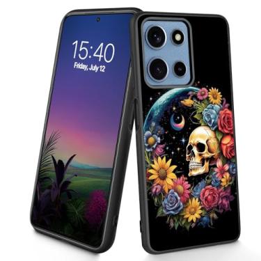 Imagem de Bxgolkgd Projetada para Moto G Power 2025, capa protetora antiderrapante de silicone TPU macio e fino à prova de choque para Motorola Moto G Power/Play 2025 de 6,8 polegadas, caveira de flor