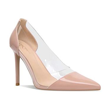 Imagem de Petit Cadeau Lenora – Sapato feminino transparente e sexy bico fino sem cadarço com salto alto stiletto de 10 cm. Feito à mão com perfeição., Nude, 13