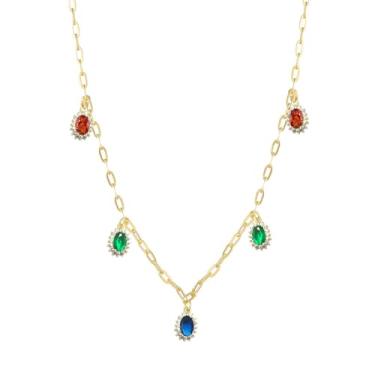 Imagem de Colar gargantilha de cristal colorido para mulheres, mulheres, zircônia cúbica, delicada, pingente de girassóis, moderno, exclusivo, zircônia cúbica, arco-íris, com design de várias pedras preciosas,