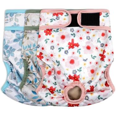 Imagem de Grecle fraldas laváveis ​​para cães fêmeas (pacote com 3) - fraldas reutilizáveis ​​sem vazamento para cachorrinhos no período - calcinha térmica para cães altamente absorvente com botões de