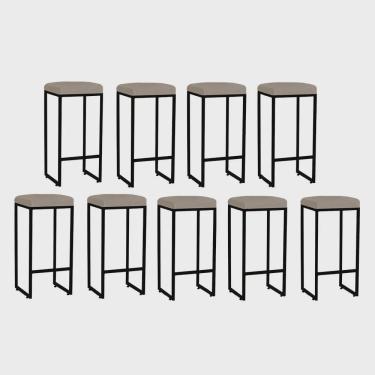 Imagem de Kit 09 Banqueta Alta Lara Para Cozinha Bar Balcão Bistrô Churrasqueira Ferro Bronze Tecido Sintético Bege - Ahz Móveis