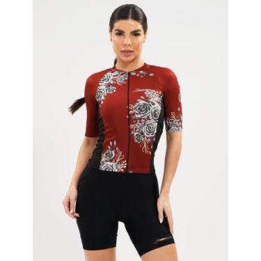 Imagem de Camisa Para Ciclismo Feminina Flowers Bordô Savancini (3306), M