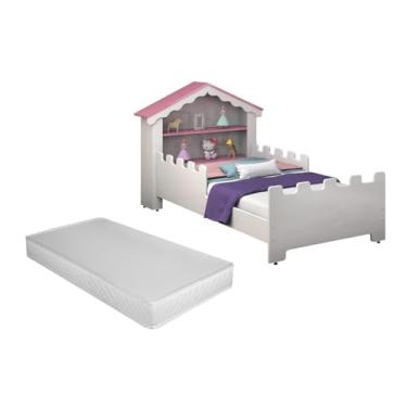 Imagem de Mini Cama Infantil Casa Magia Quarto Montessoriana Princesa Meninas Com Grade De Proteção Lateral Baby Brinquedos Castelo Com Colchão Cor Branco/Rosa