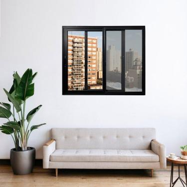Imagem de Janela Vitro 2 Folhas Móveis com Tela Mosqueteira Alumínio 100x100 cm Linha 25 Preto