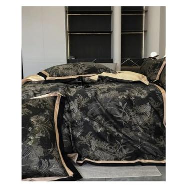 Imagem de Conjunto de cama vintage preto cinza pintura 1000Tc egípcio algodão chique patchwork capa de edredom lençol 2 fronhas, edredom para todas as estações, B, tamanho Queen 4 peças