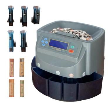 Imagem de Máquina de contador de moedas USD, classificador de moedas profissional e máquina de enrolar, contador de troca automático com capacidade de 500 moedas com visor LCD, 270 moedas/min, 5 cestos e rolos