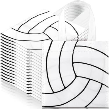 Imagem de Sweetude 12 peças de sacos de presente de festa de vôlei com tema esportivo, sacos de guloseimas de 19 x 19 cm, sacolas não tecidas com alças para lembrancinhas de festa esportiva, artigos de