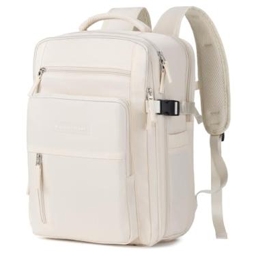 Imagem de Mochila de Viagem Expansivel Avião Grande Feminina,Mochila Executiva Masculina Impermeável Reforçada para Notebook,Casual Esportes Hiking Escola Presente (Bege)