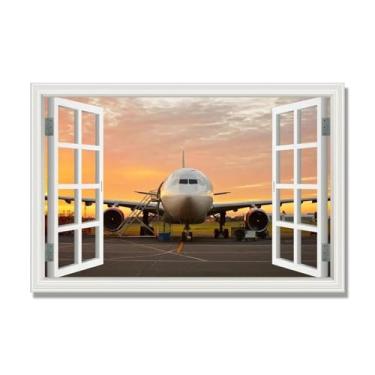 Imagem de Arte de parede em tela de janela aberta, impressão natural em tela, "Avião no céu 30.5 cm, decoração de parede de paisagem de janela, decoração de casa moderna. 60 x 90 cm-23,6 x 35 pol sem moldura