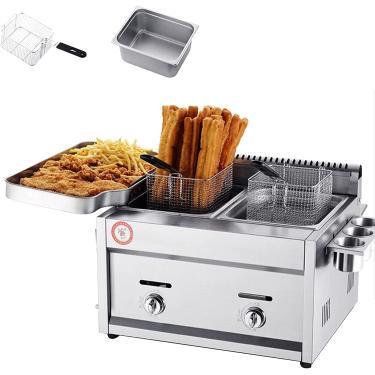 Imagem de Fritadeira,fritadeira A Gás Comercial,cesta De Bancada 12l Fritadeira De Aço Inoxidável Fritadeira Caseira Restaurante Batatas Fritas Com Calha De Tempero